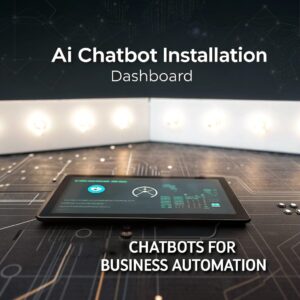 Установка AI-чатбота: автоматизация, интеграции и улучшение клиентского сервиса Графитовая визуализация установки AI-чатбота с цифровыми узлами и интерфейсом